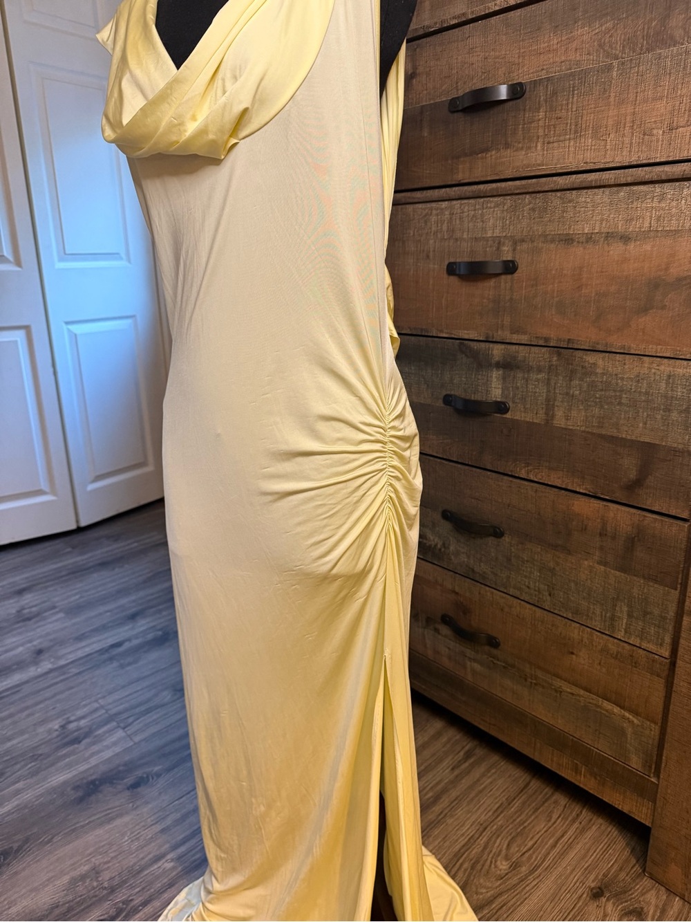 Free People Yellow Maxi Dress Size L NWT Open Back Ruched Flawed Read - Picture 2 of 16